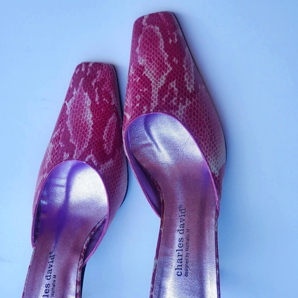 Charles David Pink Fuchsia Mules Kitten Heel 8.5 Vintage NEW